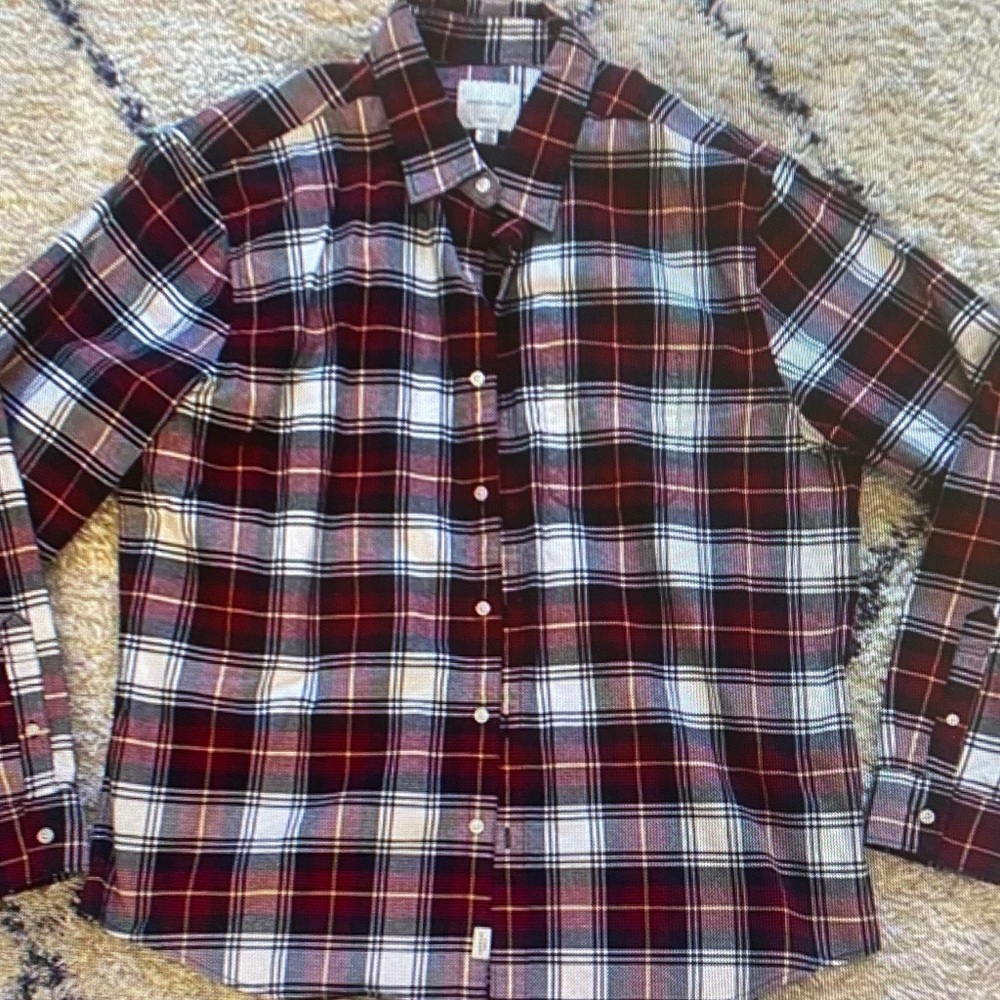 American Eagle Outfitters Men's Burgundy, Black & White Plaid Button-Down Shirt